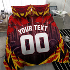 Personalised Gold Coast Suns Football Bedding Set Electric Red Flame Mascot Charging Cityscape