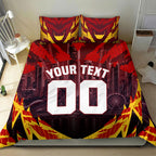 Personalised Gold Coast Suns Football Bedding Set Electric Red Flame Mascot Charging Cityscape