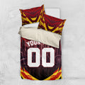 Personalised Gold Coast Suns Football Bedding Set Electric Red Flame Mascot Charging Cityscape