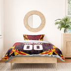 Personalised Gold Coast Suns Football Bedding Set Electric Red Flame Mascot Charging Cityscape