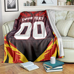 Personalised Gold Coast Suns Football Blanket Electric Red Flame Mascot Charging Cityscape