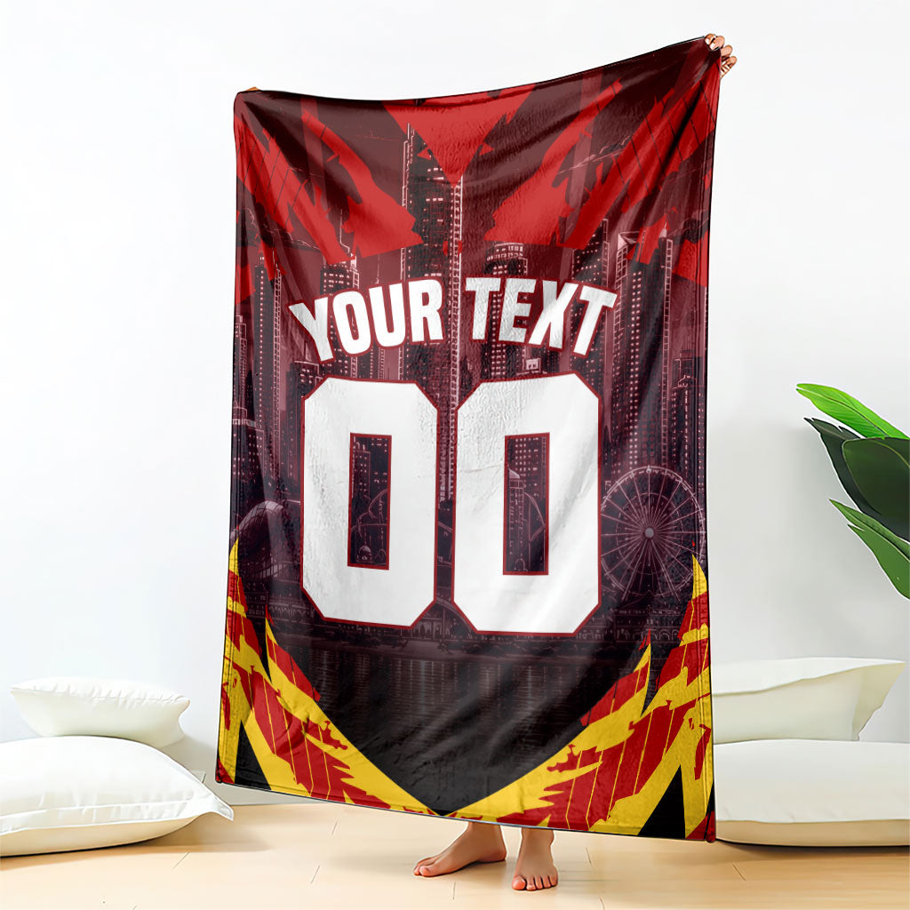 Personalised Gold Coast Suns Football Blanket Electric Red Flame Mascot Charging Cityscape
