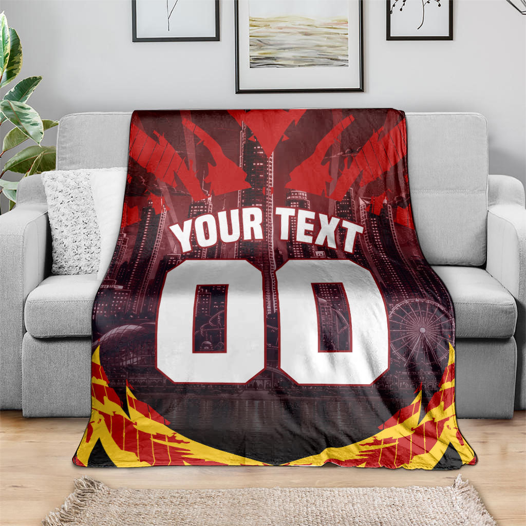 Personalised Gold Coast Suns Football Blanket Electric Red Flame Mascot Charging Cityscape