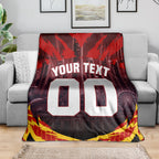 Personalised Gold Coast Suns Football Blanket Electric Red Flame Mascot Charging Cityscape
