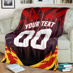 Personalised Gold Coast Suns Football Blanket Electric Red Flame Mascot Charging Cityscape
