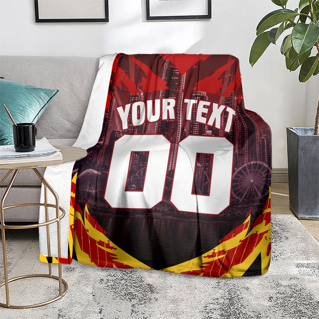 Personalised Gold Coast Suns Football Blanket Electric Red Flame Mascot Charging Cityscape