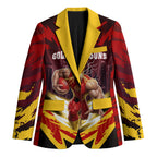 Personalised Gold Coast Suns Football Blazer Electric Red Flame Mascot Charging Cityscape
