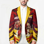 Personalised Gold Coast Suns Football Blazer Electric Red Flame Mascot Charging Cityscape