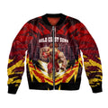 Personalised Gold Coast Suns Football Bomber Jacket Electric Red Flame Mascot Charging Cityscape