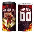 Personalised Gold Coast Suns Football 4 in 1 Can Cooler Tumbler Electric Red Flame Mascot Charging Cityscape