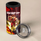 Personalised Gold Coast Suns Football 4 in 1 Can Cooler Tumbler Electric Red Flame Mascot Charging Cityscape