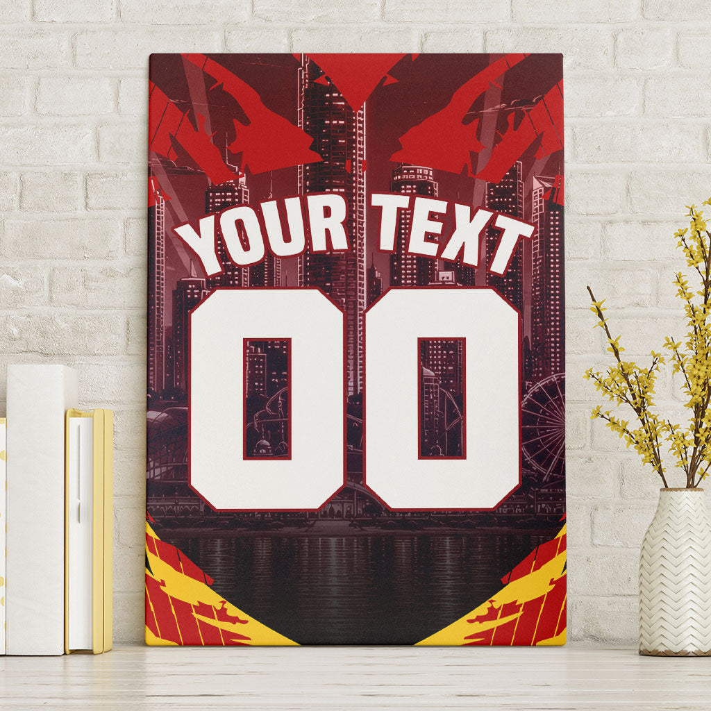 Personalised Gold Coast Suns Football Canvas Wall Art Electric Red Flame Mascot Charging Cityscape