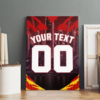 Personalised Gold Coast Suns Football Canvas Wall Art Electric Red Flame Mascot Charging Cityscape