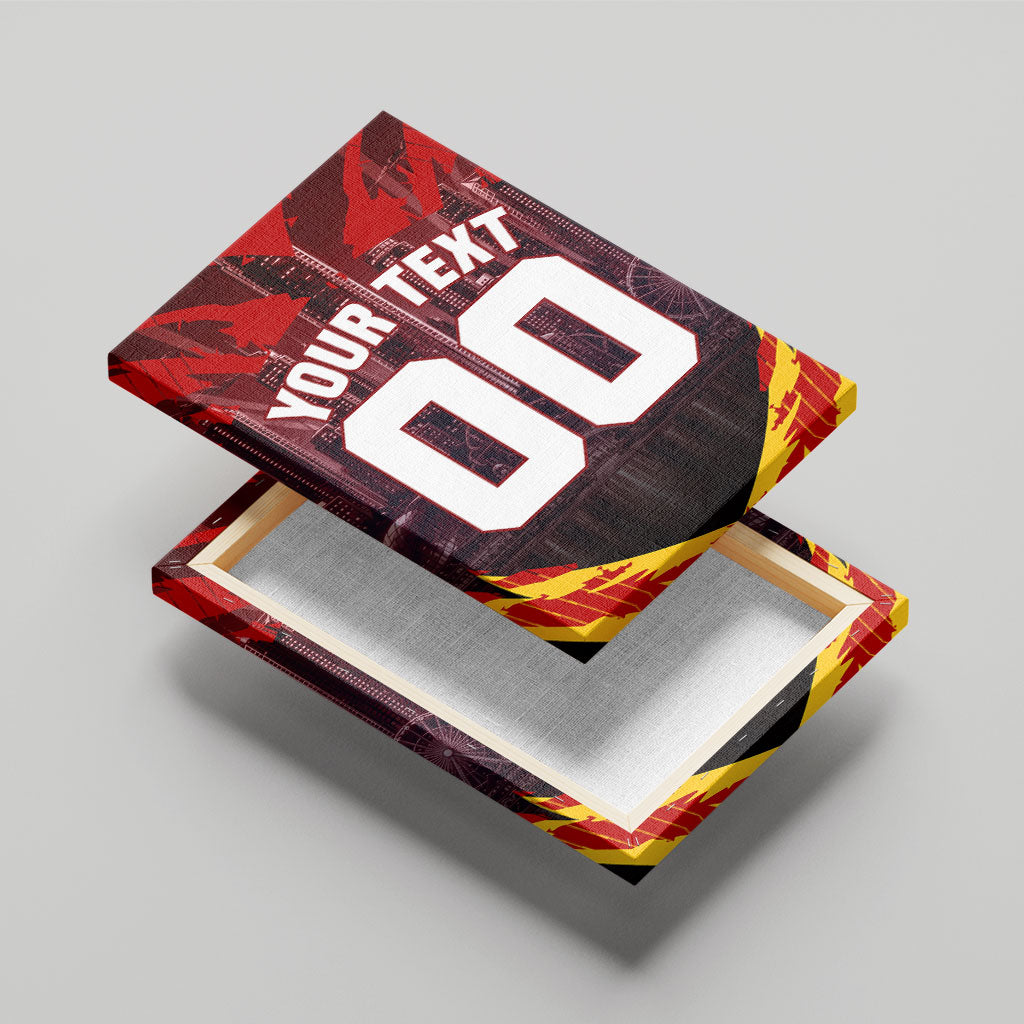 Personalised Gold Coast Suns Football Canvas Wall Art Electric Red Flame Mascot Charging Cityscape