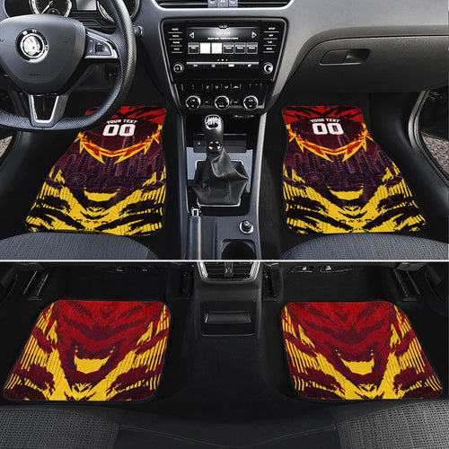 Personalised Gold Coast Suns Football Car Mats Electric Red Flame Mascot Charging Cityscape