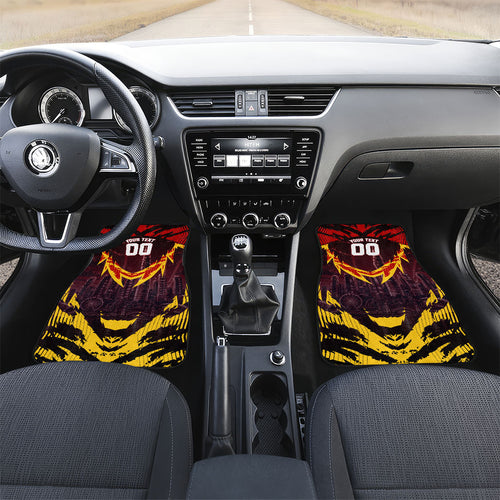 Personalised Gold Coast Suns Football Car Mats Electric Red Flame Mascot Charging Cityscape
