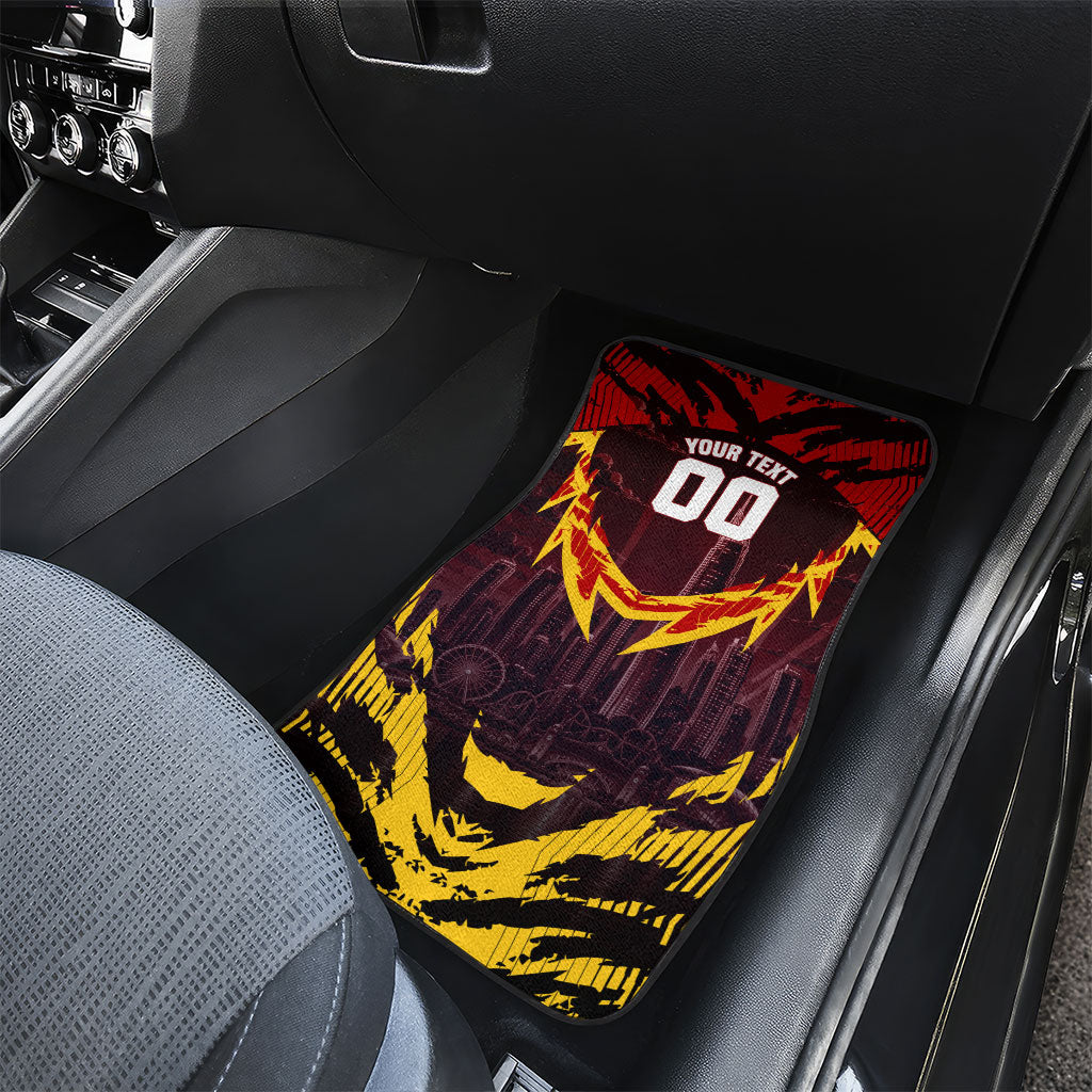 Personalised Gold Coast Suns Football Car Mats Electric Red Flame Mascot Charging Cityscape