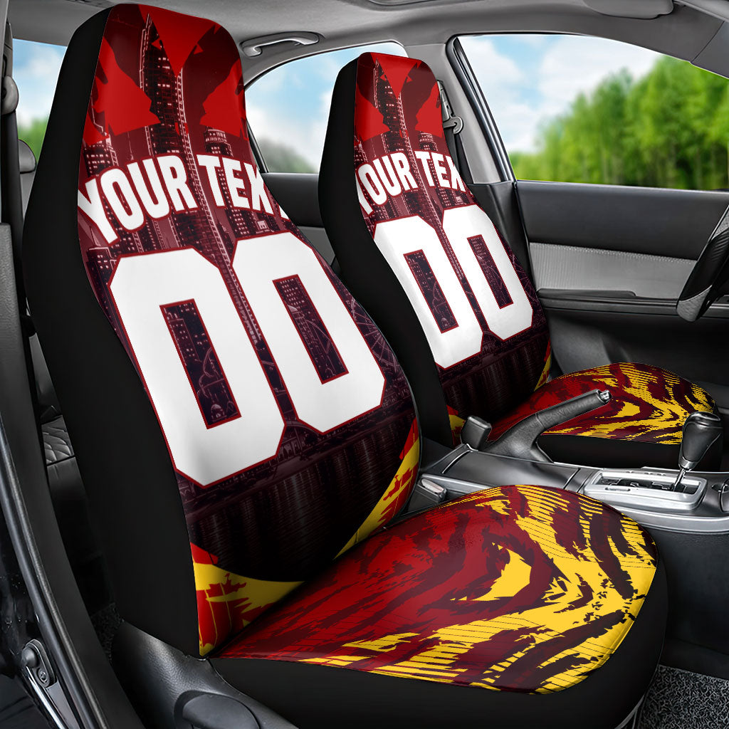 Personalised Gold Coast Suns Football Car Seat Cover Electric Red Flame Mascot Charging Cityscape