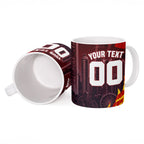 Personalised Gold Coast Suns Football Ceramic Mug Electric Red Flame Mascot Charging Cityscape