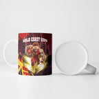 Personalised Gold Coast Suns Football Ceramic Mug Electric Red Flame Mascot Charging Cityscape
