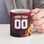 Personalised Gold Coast Suns Football Ceramic Mug Electric Red Flame Mascot Charging Cityscape