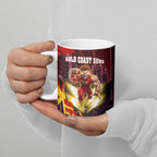 Personalised Gold Coast Suns Football Ceramic Mug Electric Red Flame Mascot Charging Cityscape