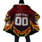 Personalised Gold Coast Suns Football Cloak Electric Red Flame Mascot Charging Cityscape
