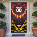 Personalised Gold Coast Suns Football Door Cover Electric Red Flame Mascot Charging Cityscape