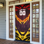 Personalised Gold Coast Suns Football Door Cover Electric Red Flame Mascot Charging Cityscape