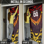 Personalised Gold Coast Suns Football Door Cover Electric Red Flame Mascot Charging Cityscape