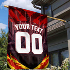Personalised Gold Coast Suns Football Garden Flag Electric Red Flame Mascot Charging Cityscape