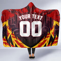 Personalised Gold Coast Suns Football Hooded Blanket Electric Red Flame Mascot Charging Cityscape
