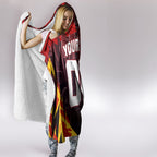 Personalised Gold Coast Suns Football Hooded Blanket Electric Red Flame Mascot Charging Cityscape