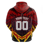 Personalised Gold Coast Suns Football Hoodie Electric Red Flame Mascot Charging Cityscape