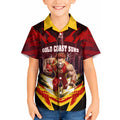 Personalised Gold Coast Suns Football Kid Hawaiian Shirt Electric Red Flame Mascot Charging Cityscape