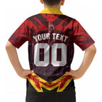 Personalised Gold Coast Suns Football Kid Hawaiian Shirt Electric Red Flame Mascot Charging Cityscape
