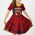 Personalised Gold Coast Suns Football Kid Short Sleeve Dress Electric Red Flame Mascot Charging Cityscape