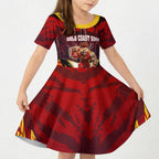 Personalised Gold Coast Suns Football Kid Short Sleeve Dress Electric Red Flame Mascot Charging Cityscape