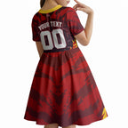 Personalised Gold Coast Suns Football Kid Short Sleeve Dress Electric Red Flame Mascot Charging Cityscape