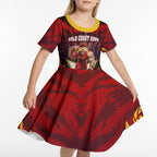 Personalised Gold Coast Suns Football Kid Short Sleeve Dress Electric Red Flame Mascot Charging Cityscape