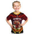 Personalised Gold Coast Suns Football Kid T Shirt Electric Red Flame Mascot Charging Cityscape