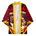 Personalised Gold Coast Suns Football Kimono Electric Red Flame Mascot Charging Cityscape