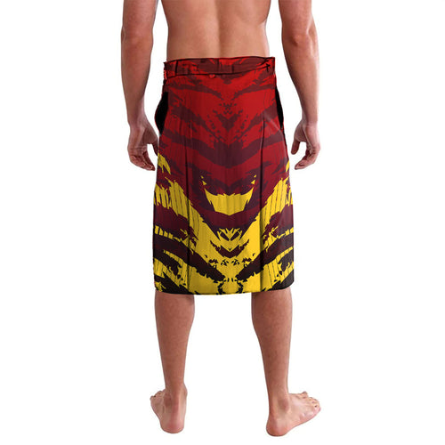 Personalised Gold Coast Suns Football Lavalava Electric Red Flame Mascot Charging Cityscape