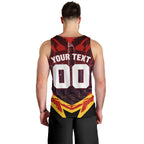 Personalised Gold Coast Suns Football Men Tank Top Electric Red Flame Mascot Charging Cityscape