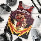 Personalised Gold Coast Suns Football Men Tank Top Electric Red Flame Mascot Charging Cityscape
