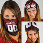 Personalised Gold Coast Suns Football Neck Gaiter Electric Red Flame Mascot Charging Cityscape