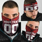 Personalised Gold Coast Suns Football Neck Gaiter Electric Red Flame Mascot Charging Cityscape