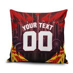 Personalised Gold Coast Suns Football Pillow Cover Electric Red Flame Mascot Charging Cityscape