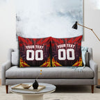 Personalised Gold Coast Suns Football Pillow Cover Electric Red Flame Mascot Charging Cityscape