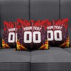 Personalised Gold Coast Suns Football Pillow Cover Electric Red Flame Mascot Charging Cityscape